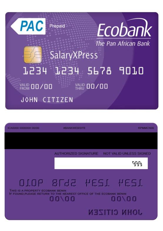 Download Benin Ecobank  salaryxpress prepaid card Photoshop template